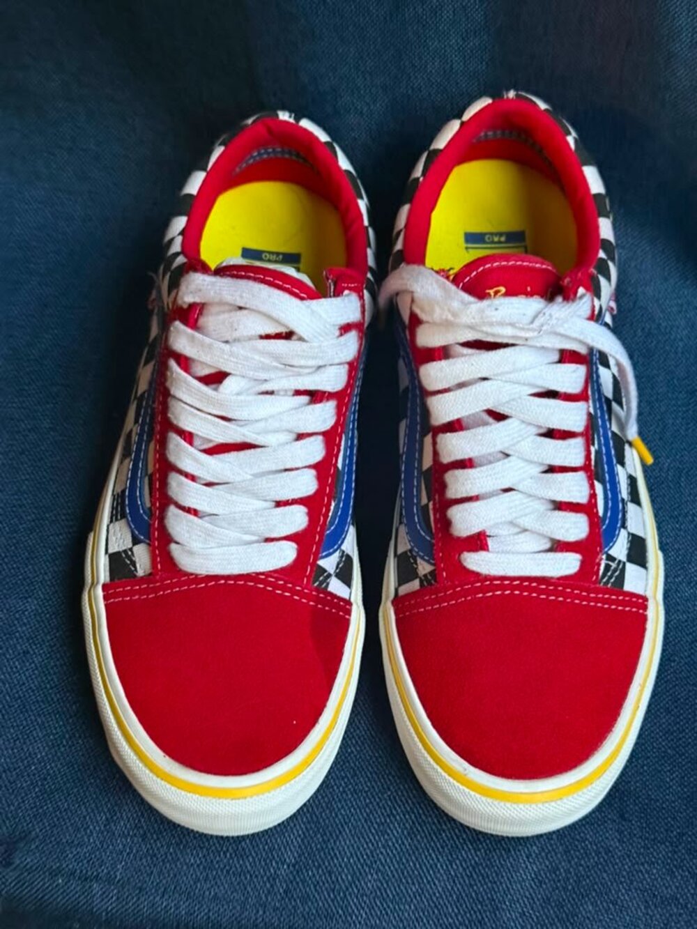 Vans Old Skool Pro Brighton Zeuner Red Checker Blue Skate Shoes Men 7.5 Wmn 9